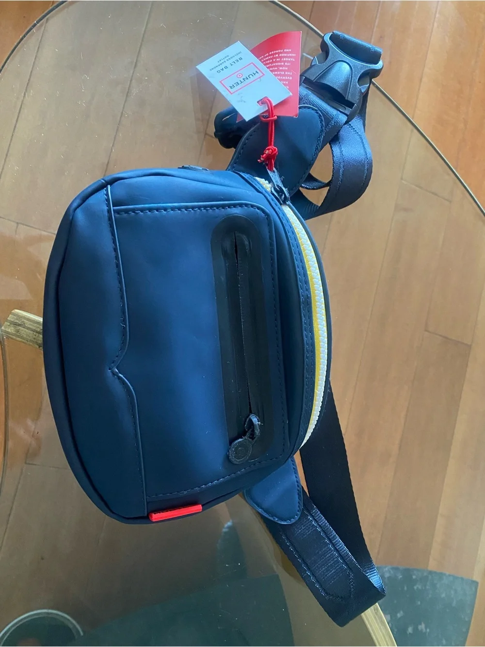 Hunter Black Crossbody with Red Logo Accent